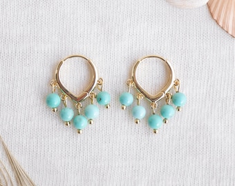 Turquoise hoop earrings - dainty stone hoops, 14k gold-plated gift for her