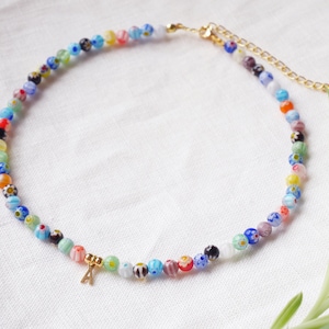 Millefiori initial necklace Colorful necklace with a letter charm Glass bead beaded choker Custom personalized jewelry gift for her image 2