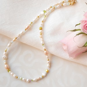 Multicolor pearl necklace | Soft colors beaded necklace | Freshwater pearls choker | Colorful real pearls and beads romantic gift for her