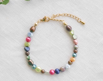 Colorful freshwater pearl bracelet - mixed colors jewelry, dainty adjustable birthday gift for her