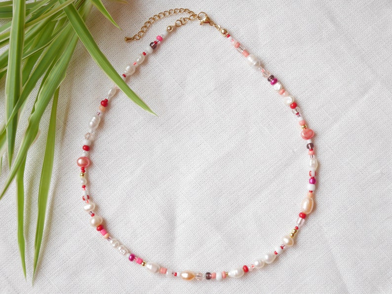 RASPBERRY colorful beaded necklace berry color beads choker Cute multicolor handmade jewelry gift for her with dainty red and pink beads image 3