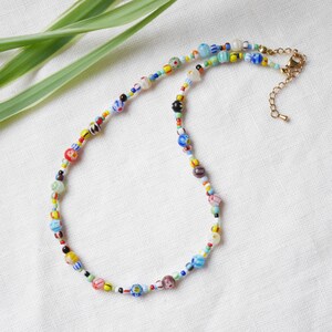 Millefiori seed bead necklace Colorful glass bead choker Happy summer beaded jewelry Multicolor unisex necklace gift for him or her image 5