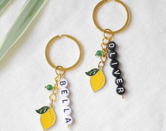 Custom name keychain | Customized keyring with custom word | Lemon charm green jade accessory | Cute personalized gift for friend | BFF gift