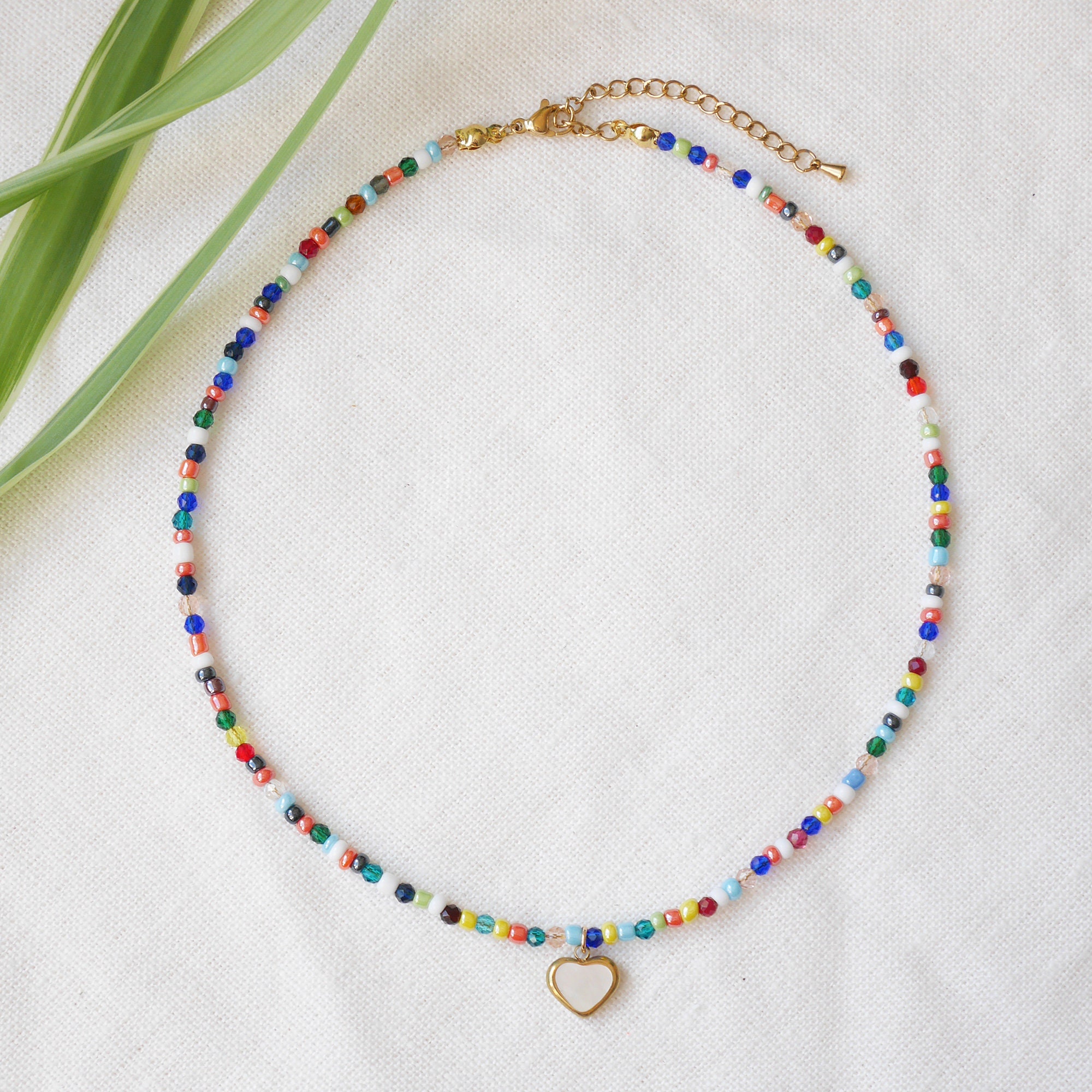 White Heart Bead Necklace - Etsy White Heart Bead Necklace - Etsy