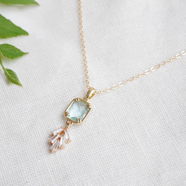 Art deco necklace - dainty bridal jewelry, something blue, wedding gift for her