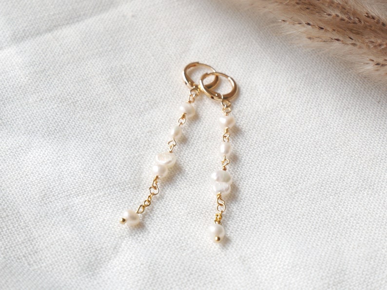 Long pearl earrings Dainty bridal earrings with freshwater pearls Wedding earrings Irregular pearls dangle boho minimalist wedding image 7