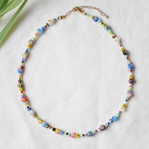 Millefiori seed bead necklace Colorful glass bead choker Happy summer beaded jewelry Multicolor unisex necklace gift for him or her image 3