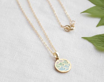 Wave necklace – ocean gold disc charm, dainty layering chain, bohemian everyday jewelry gift for her