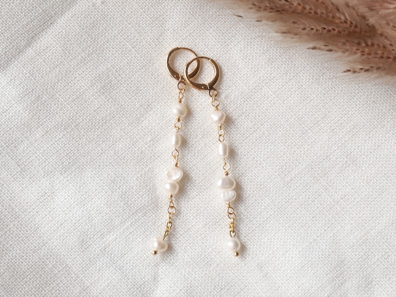 Long pearl earrings Dainty bridal earrings with freshwater pearls Wedding earrings Irregular pearls dangle boho minimalist wedding image 1