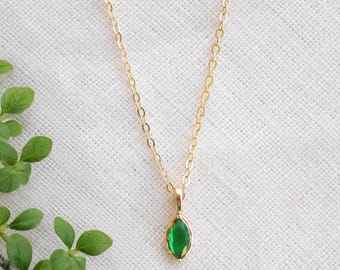 Leaf shape birthstone necklace - dainty gold chain, personalized gift for Christmas