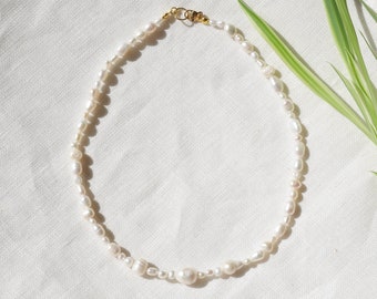 Gemischte Süßwasserperlen Halskette | Verschiedene weiße echte Perlen Choker | Perlen in verschiedenen Schmuckformen und Größen | Schönes Geschenk für sie