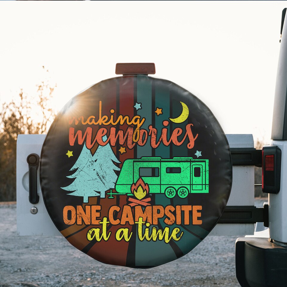 Discover Making memories one campsite at a time 2, camping tire cover, RV custom tire cover