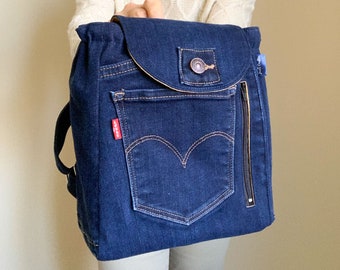 Blue denim convertible backpack, Shoulder bag, small backpack