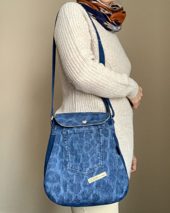 guess denim shoulder bag