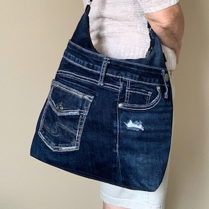 Jean purse, Hobo Bag, Denim Crossbody bag, dark blue denim