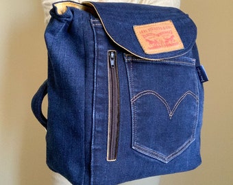 Blue denim convertible backpack, Shoulder bag, small backpack
