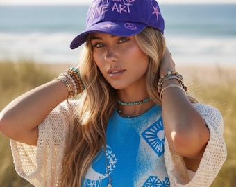 Y2K Graffiti Dad Hat | Purple Bleach Splatter, Pink Peace Signs