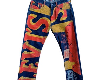 Junya Watanabe X Levis AD2018 Painted Banner Selvedge Jeans - Etsy Norway