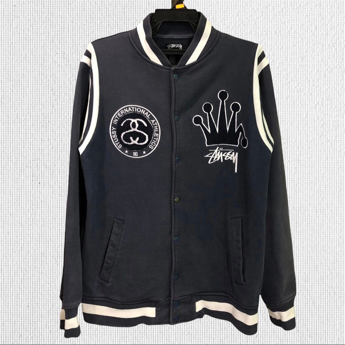 Stussy Embroidered Big Logo Varsity Jacket - Etsy