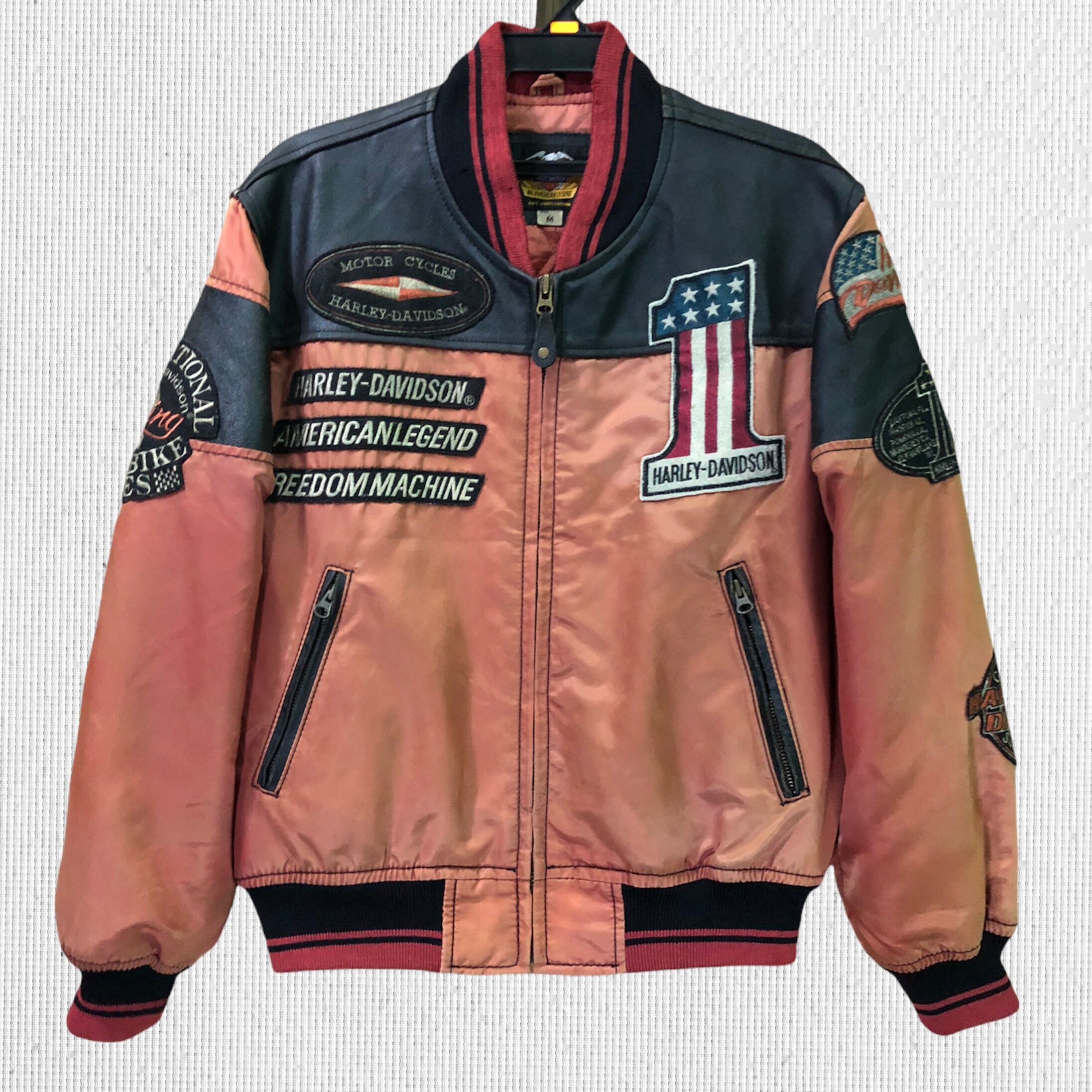 M*様 80s Harley-Davidson leather bomber j Vintage Sunfaded Harley Davidson Leather Bomber Jacket - Etsy