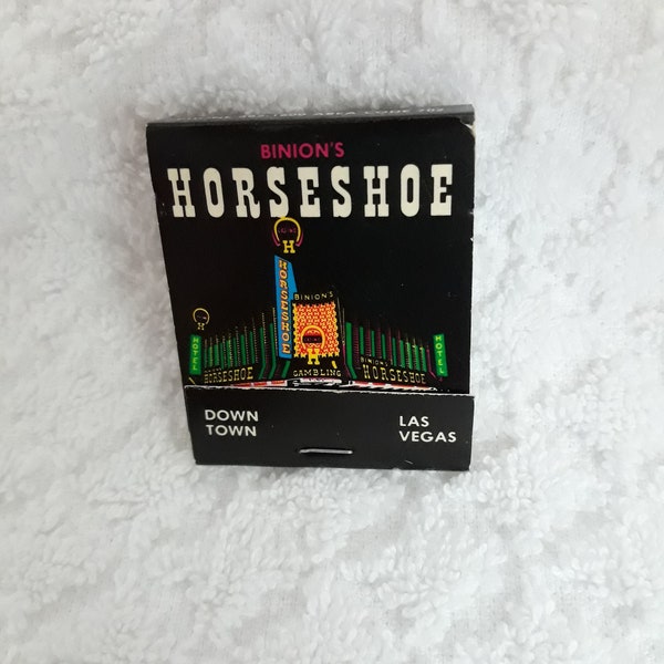 Casino iconic Binion's HORSESHOE Vtg matchbook with all 20 matches. excellent condition gambling memorabilia before Corp takeover Las Vegas