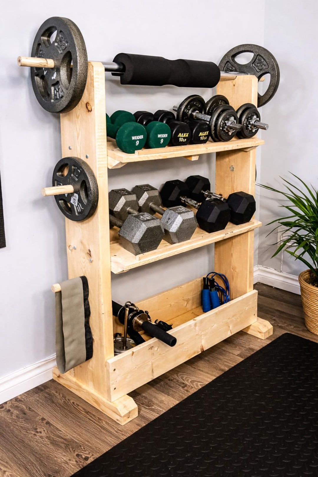 TOP-SELLING – 4-tier Fitness Rack for Plates and Barbells – Wood Home ...