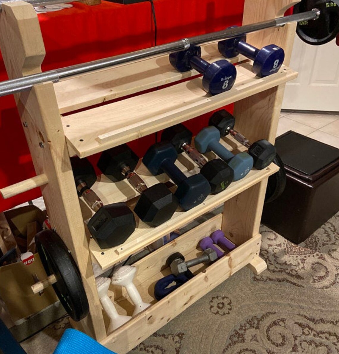 4 Tier Wooden Weight Rack Dumbbell Rack Weight Storage Etsy