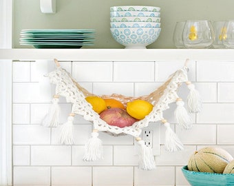FREE US SHIPPING - Kitchen Fruit Hammock Under Cabinet, Crochet Fruit Basket, Fruit Hanger, Banana Hammock, Kitchen Hammock
