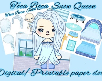 Toca Boca Snow Queen /Toca Boca Paper Doll and Clothes / Toca Boca papercraft / quiet book pages / Printable Paper Doll