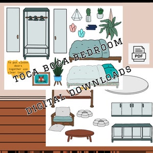 Toca Boca bedroom / Toca Toca papercraft / quiet book pages / Printable bedroom for paper dolls / Horizontal page.