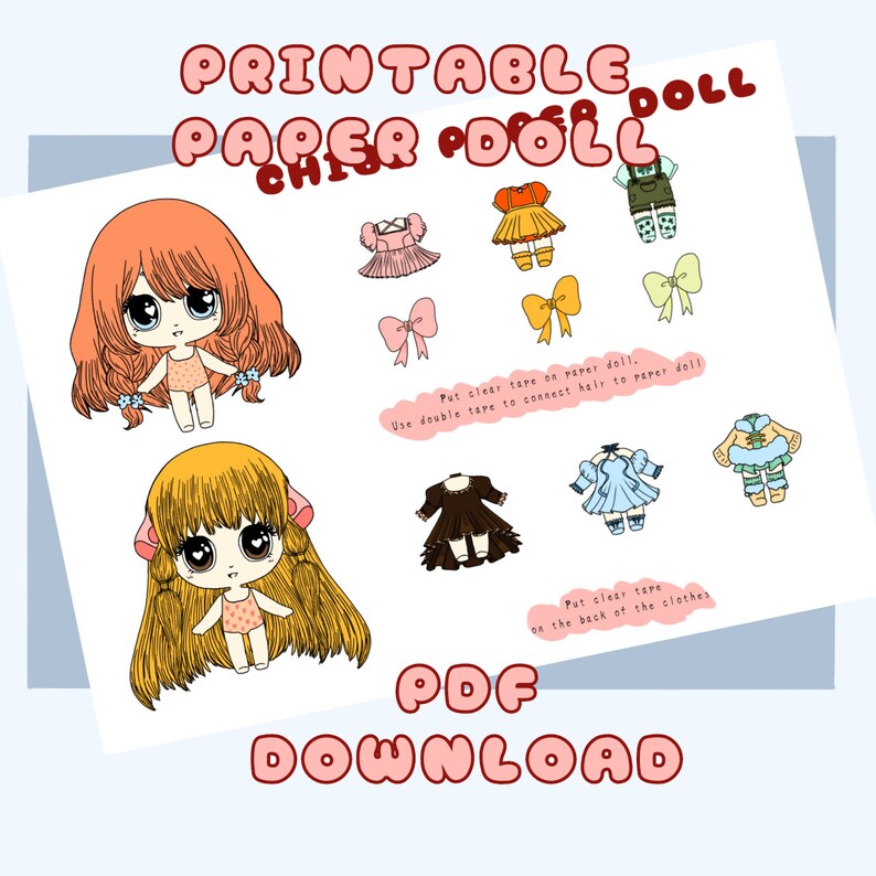 Printable Chibi Paper Doll Dress up Japanese Paper Doll Activities for