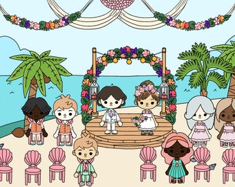 Toca Boca Beach Wedding / Toca Toca papercraft / quiet book pages / Printable book for paper dolls