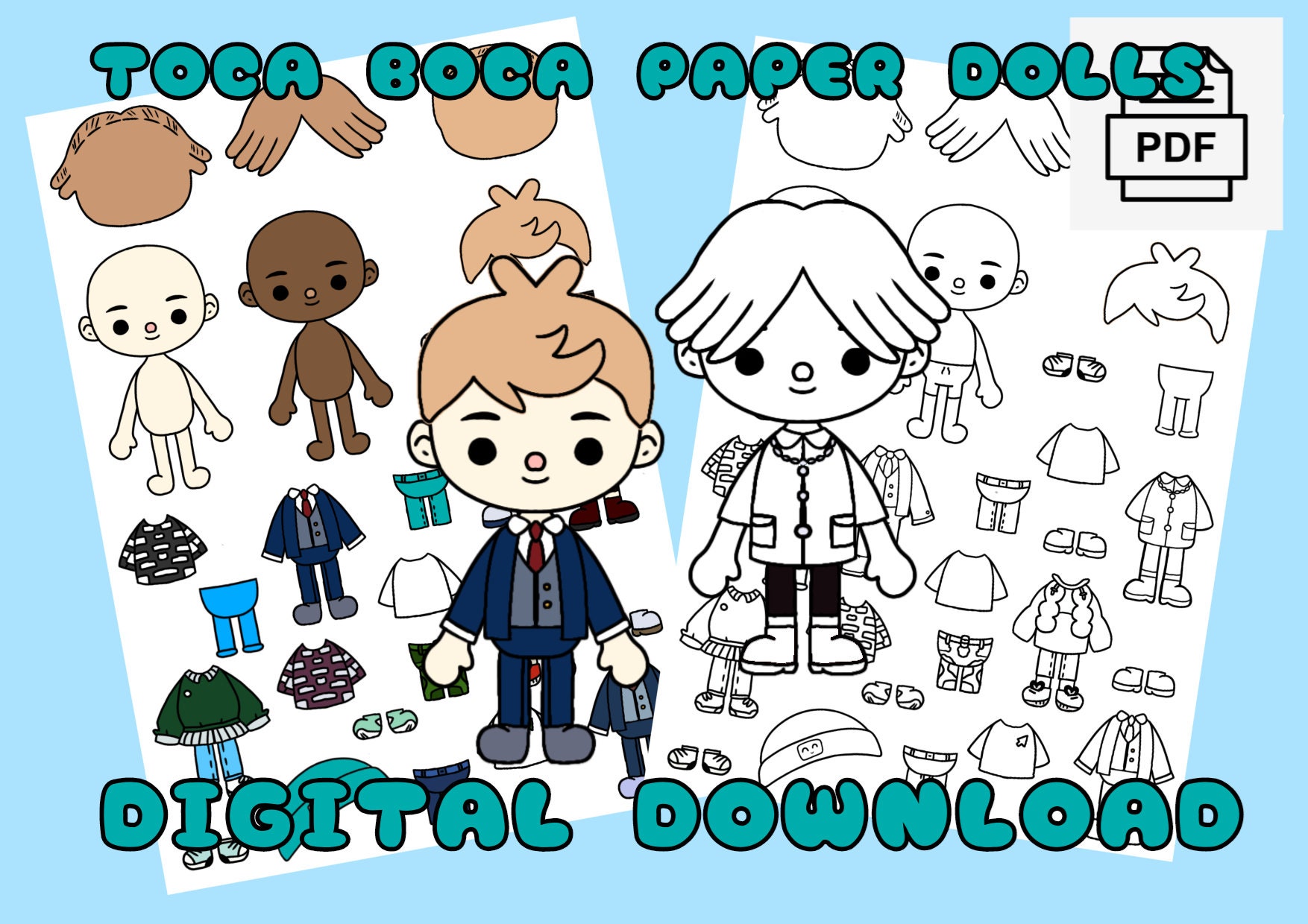 Printable Toca Boca Boy Paper Doll Dress up / Toca Boca Etsy