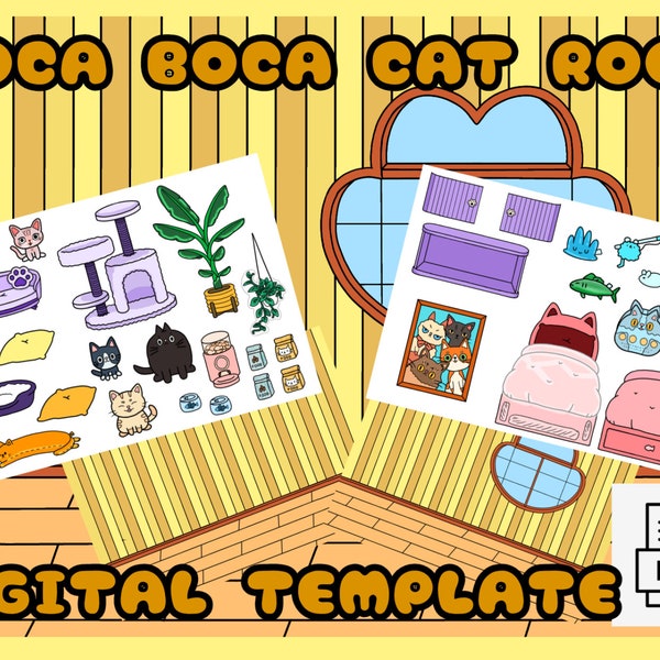 Toca Boca Cat Room / Toca Boca papercraft / quiet book pages / Printable apartment for paper dolls