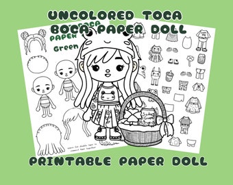 Kleur Toca Boca papieren pop groene stijl / Activiteiten voor kinderen Papierknutsels / Toca Boca papercraft / rustige boekpagina's / afdrukbare papieren pop