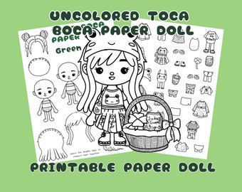 Muñeco de papel Toca Boca Color Estilo Verde / Actividades para manualidades con papel para niños / Manualidades con papel Toca Boca / páginas de libros tranquilas / Muñeco de papel imprimible