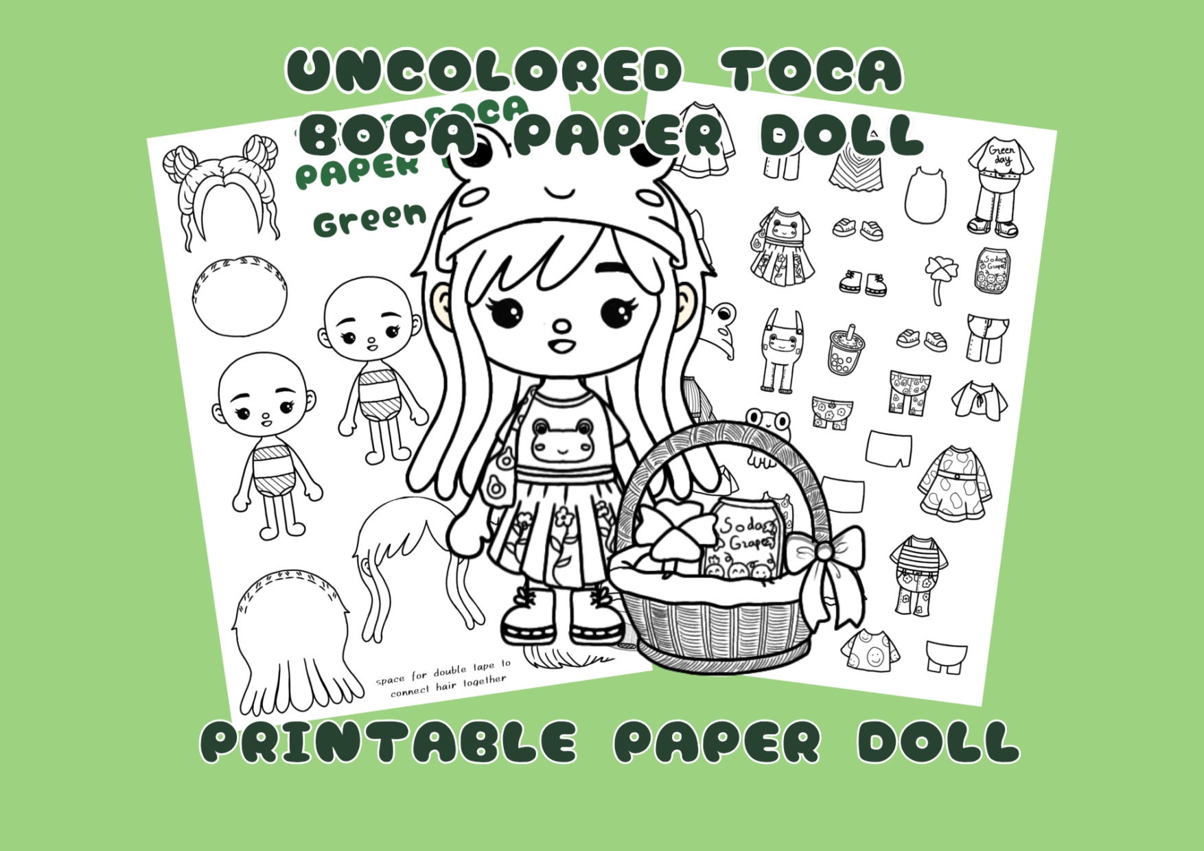 Uncolored Toca Boca Paper Doll With Clothes and Shoes / Quiet 