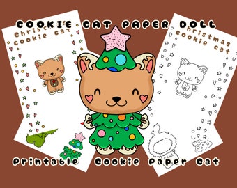 Printable Christmas Cookie Cat /  Digital Paper Doll / Printable Activities for Kids Instant Digital Download