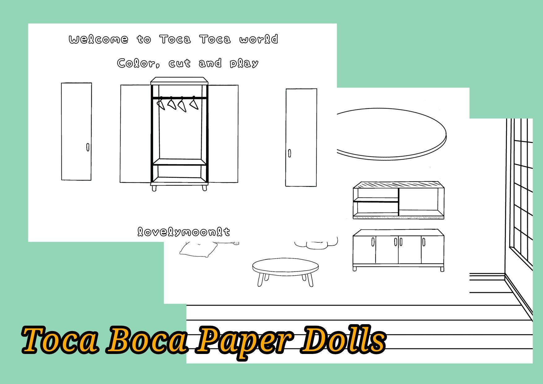 Toca Boca UNCOLORED 3 Pages Paper SLEEPOVER 1 B&W -  in 2023