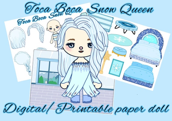 Toca Boca Snow Queen /Toca Boca Paper Doll and Clothes / Toca Boca  papercraft / quiet book pages / Printable Paper Doll