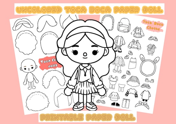 Uncolored Toca Boca Paper Doll With Clothes and Shoes / Quiet 