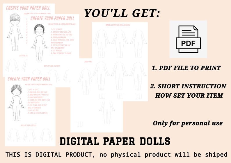 Make Your Own Paper Doll PRINTABLE Digital Download Etsy Australia