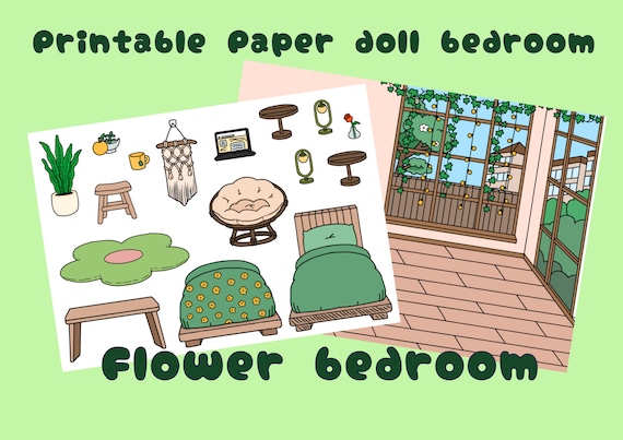 Printable Paper Doll Bedroom / Toca Boca Flower Bedroom / Quiet