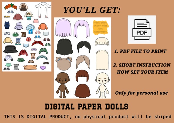 Printable Toca Boca Boy Paper Doll Dress Up / Toca Boca papercraft / quiet  book pages / Instant Digital Download