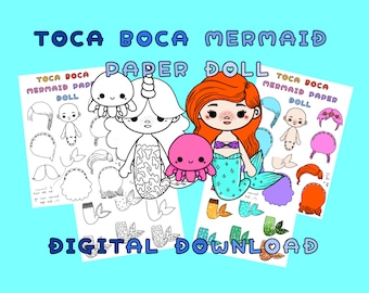 Printable Toca Boca Mermaid Paper Doll / Dress Up Doll / Activity for Kids / Quiet book pages