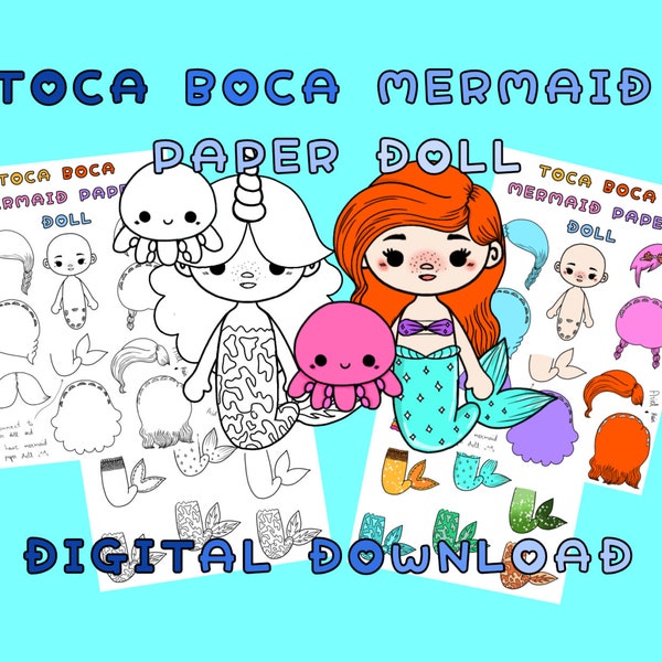 Printable Toca Boca Mermaid Paper Doll / Dress Up Doll / Activity for Kids / Quiet book pages