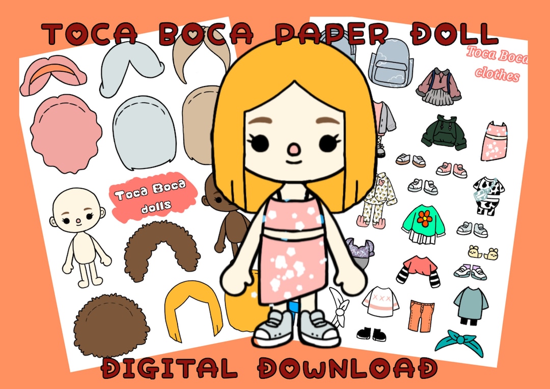 Printable Toca Boca Paper Doll Green Style / Dress up Doll / 