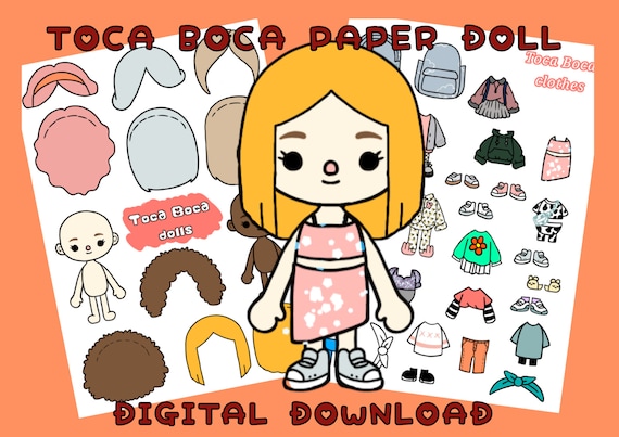 Toca Boca Printable Paper Doll Dress up Doll Customizable 