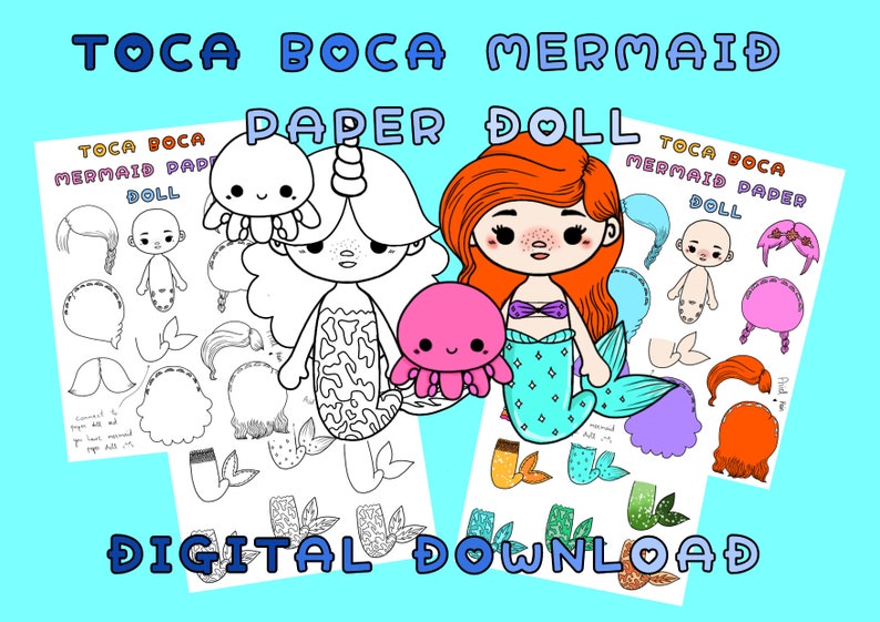 Printable Toca Boca Mermaid Paper Doll / Dress up Doll / Etsy Hong Kong