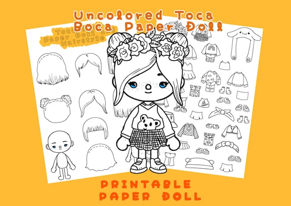 Uncolored Toca Boca Paper Doll With Clothes and Shoes / Quiet 